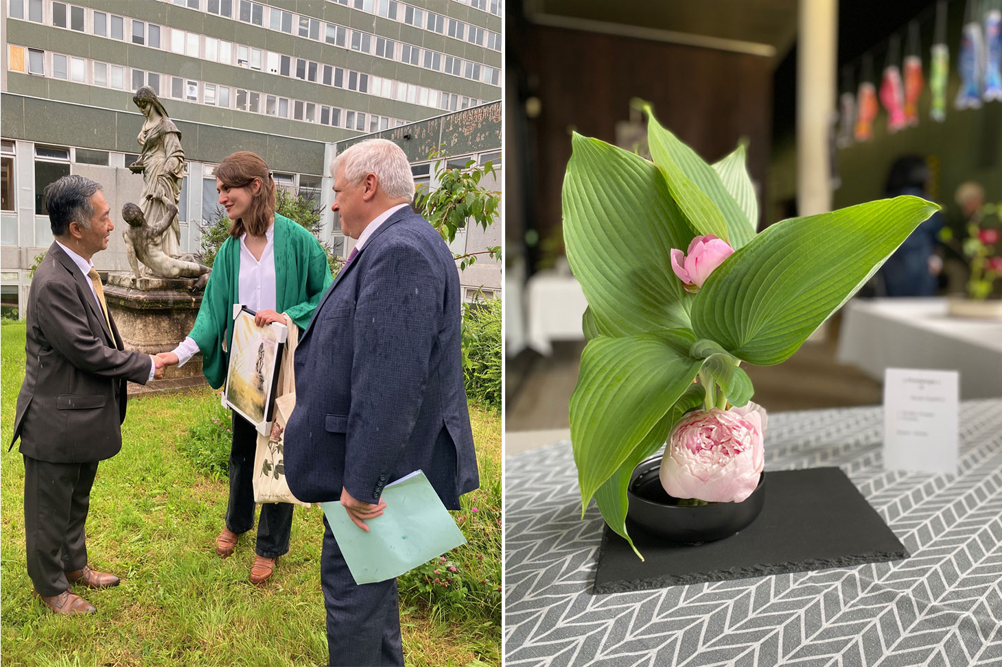 de gauche à droite : Osamu Ogata, consul du Japon, Manon Traversaz, docteure en pharmacie au laboratoire TIMC, Michel Sève, doyen de la Faculté de pharmacie